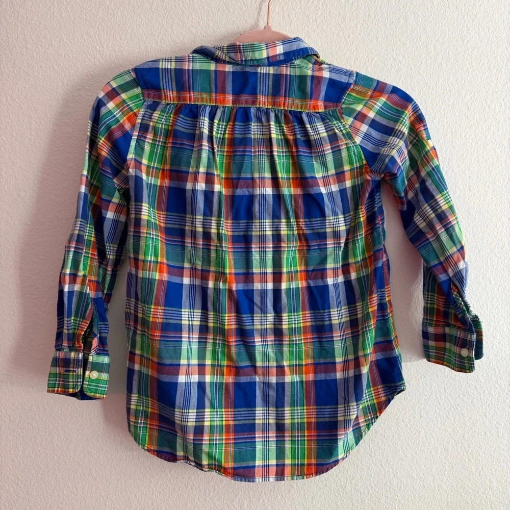 Ralph Lauren Youth Girls Plaid Ruffle-Front Button Up Shirt Size 6x